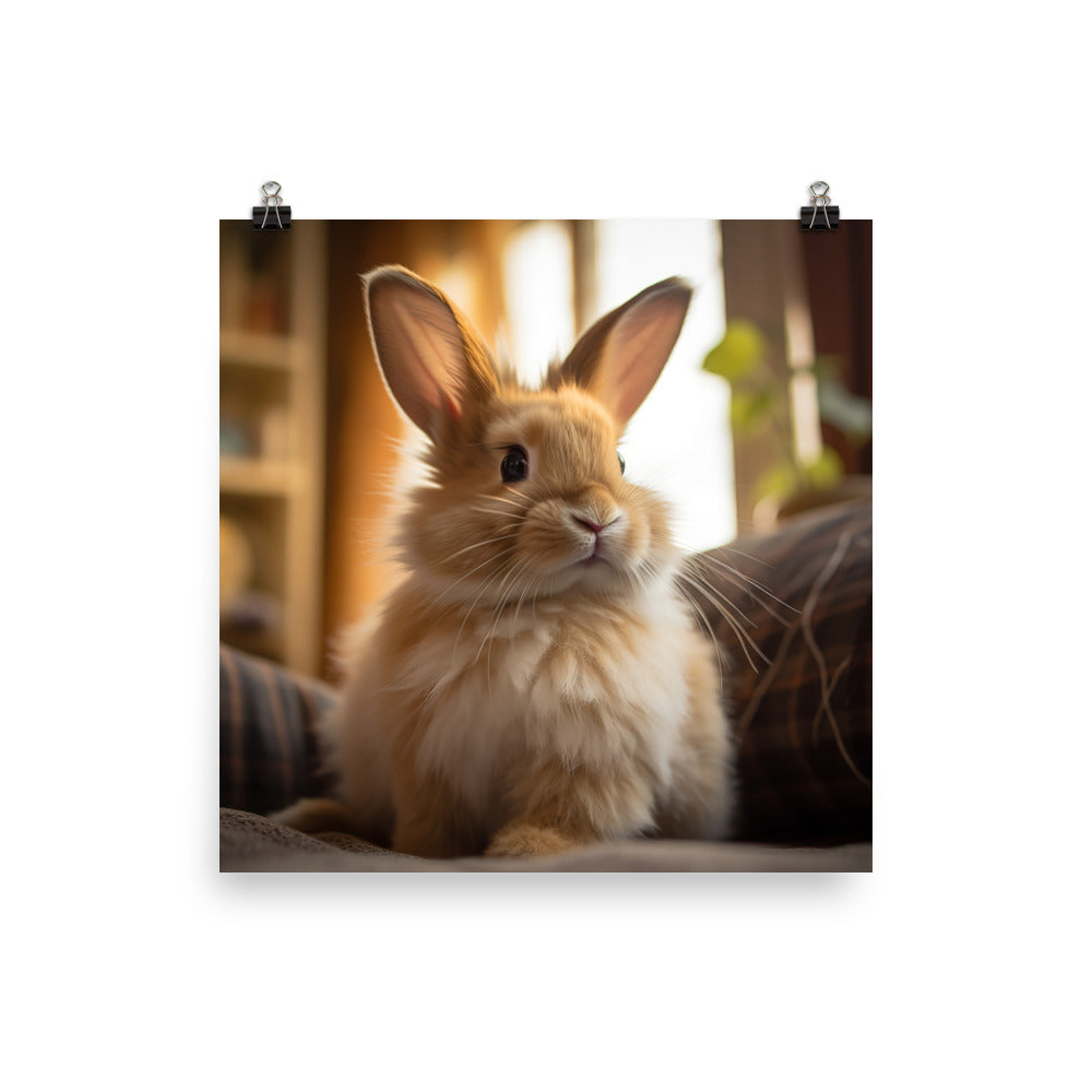 Lionhead Bunny in a Cozy Setting Photo paper poster - PosterfyAI.com