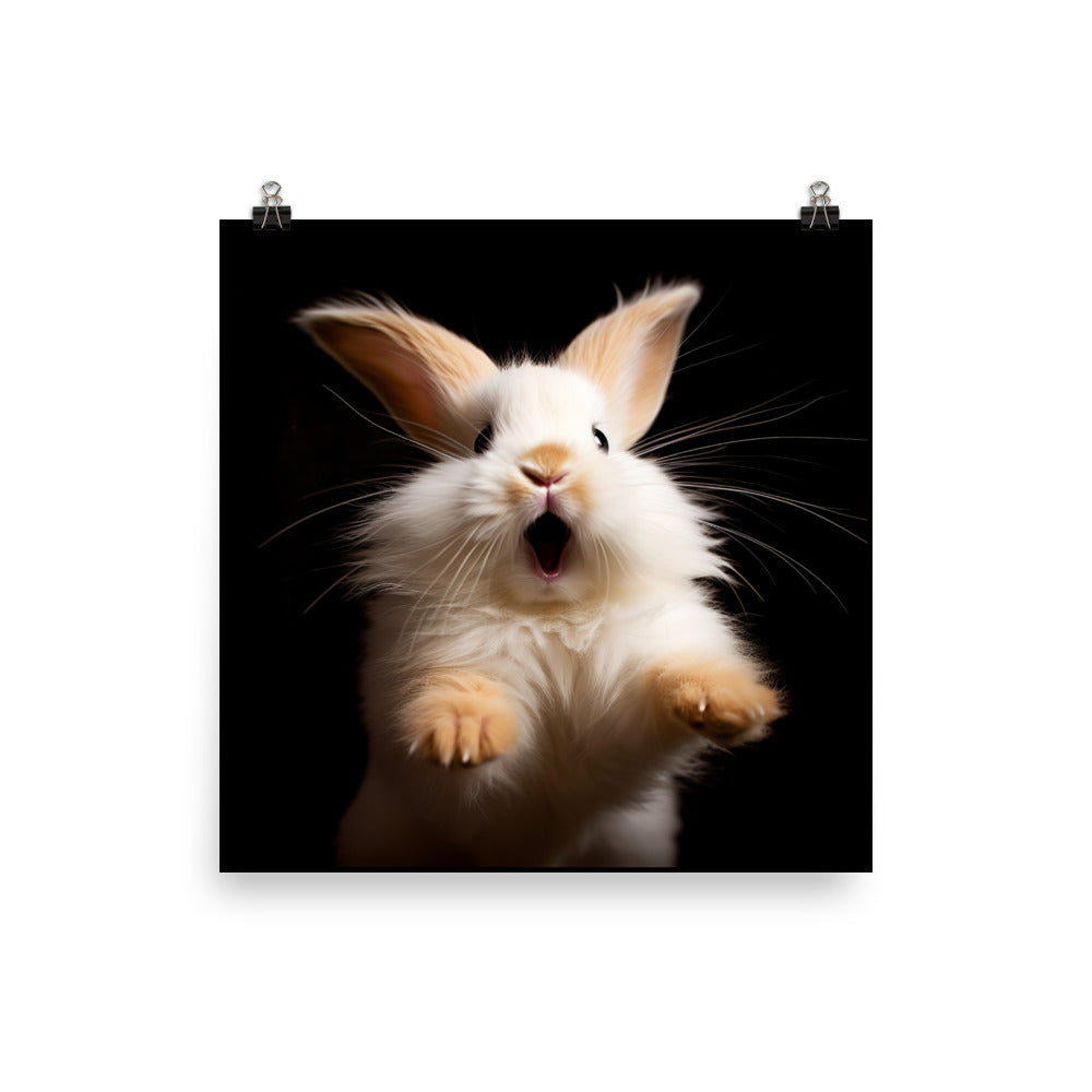 Lionhead Bunny Enjoying a Playful Hop Photo paper poster - PosterfyAI.com
