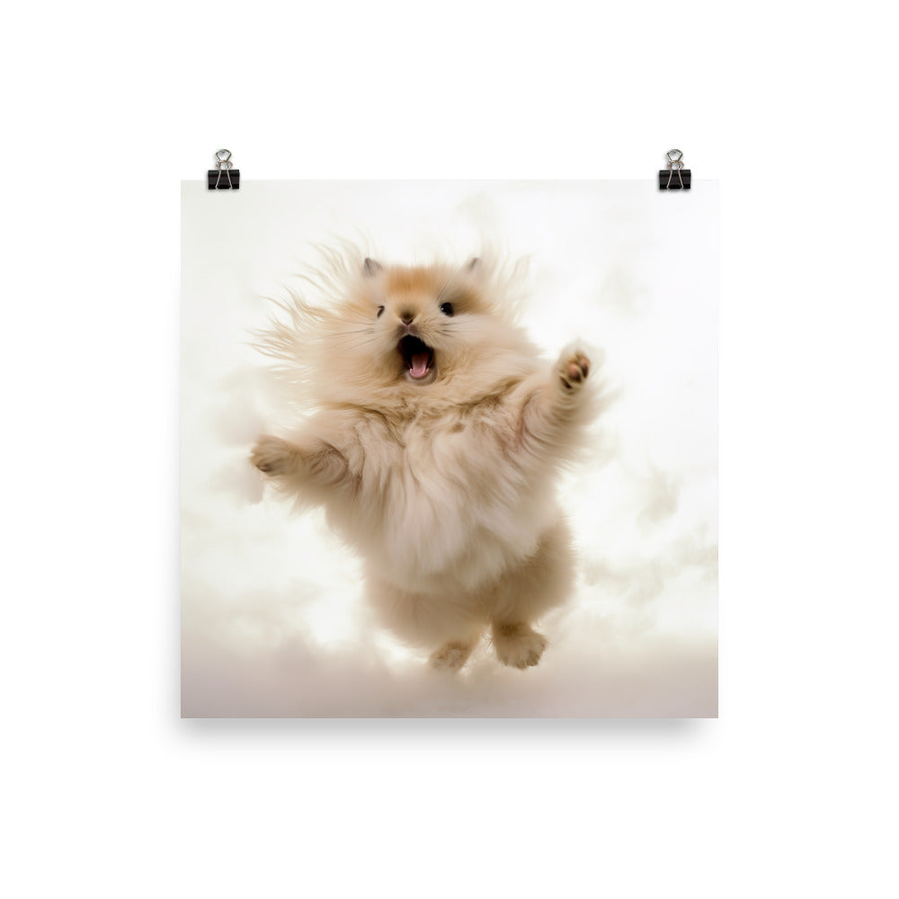Jersey Wooly Bunny Enjoying a Playful Hop Photo paper poster - PosterfyAI.com