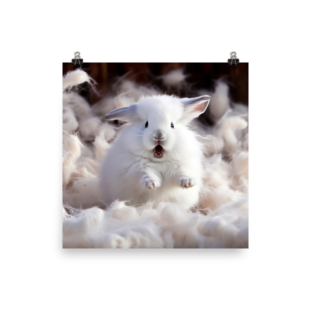 Jersey Wooly Bunny Enjoying a Playful Hop Photo paper poster - PosterfyAI.com