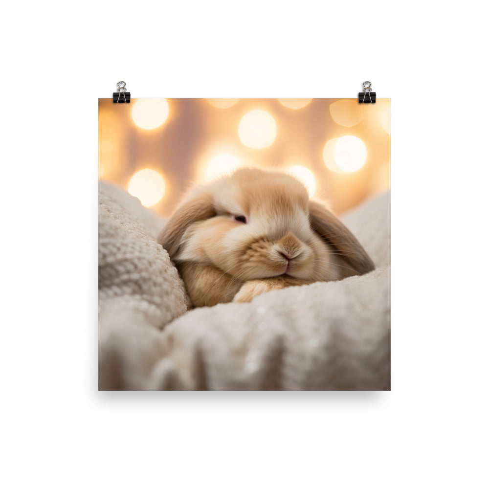 Holland Lop Bunny in a Cozy Setting Photo paper poster - PosterfyAI.com