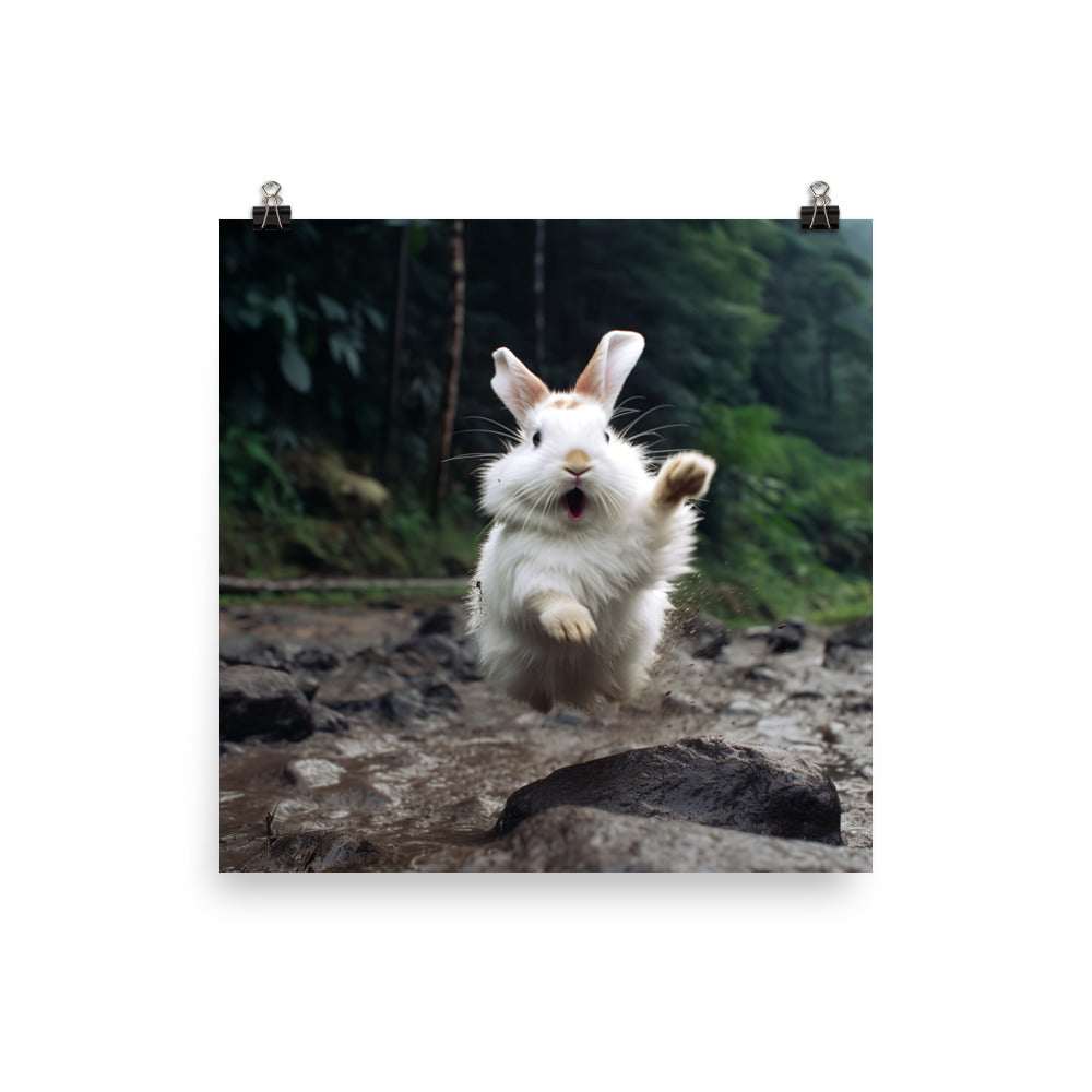 Himalayan Bunny Enjoying a Playful Hop Photo paper poster - PosterfyAI.com
