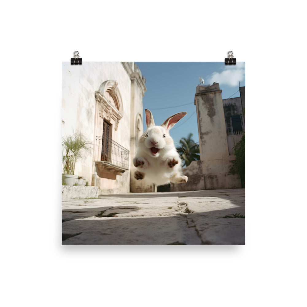 Havana Bunny Enjoying a Playful Hop Photo paper poster - PosterfyAI.com