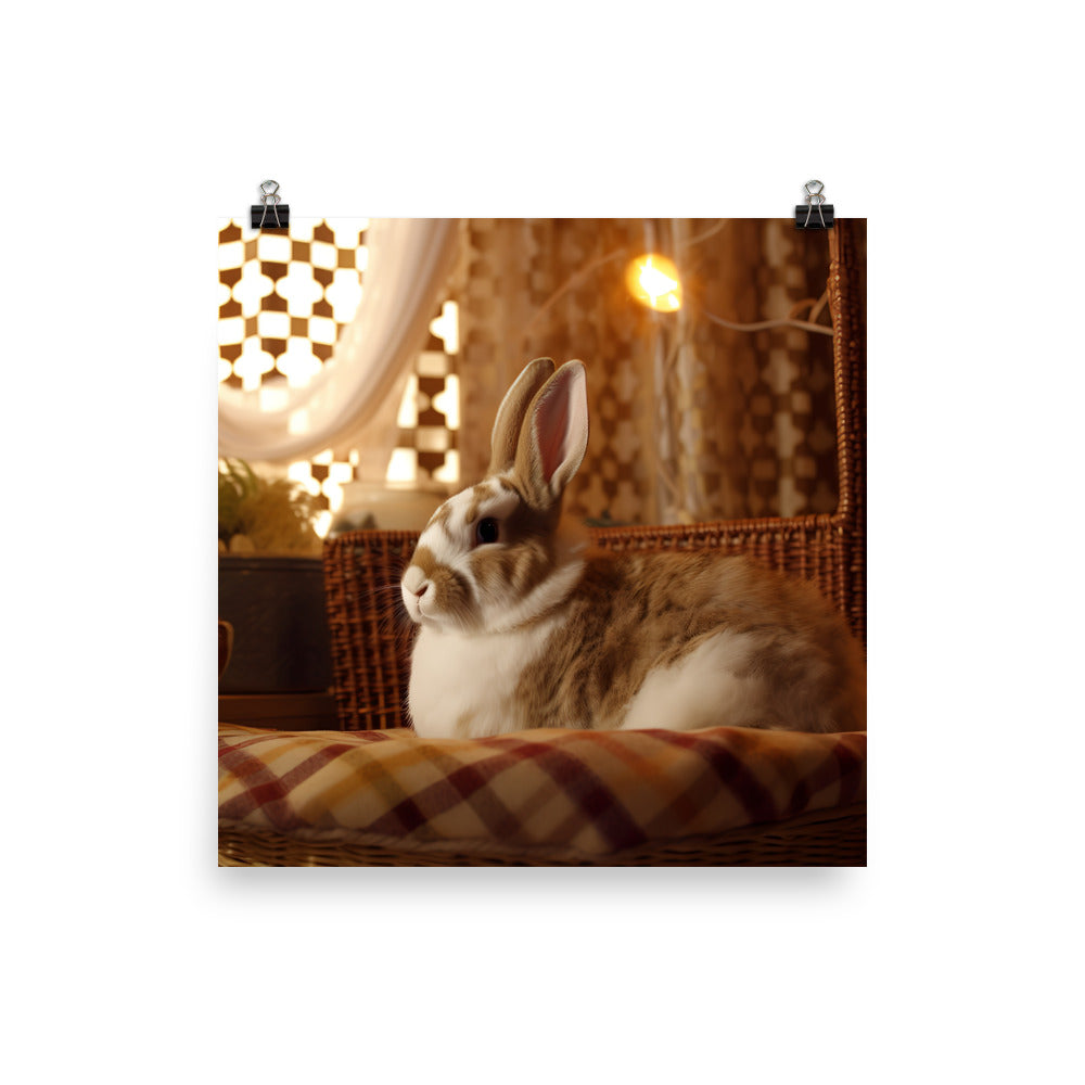 Harlequin Bunny in a Cozy Setting Photo paper poster - PosterfyAI.com