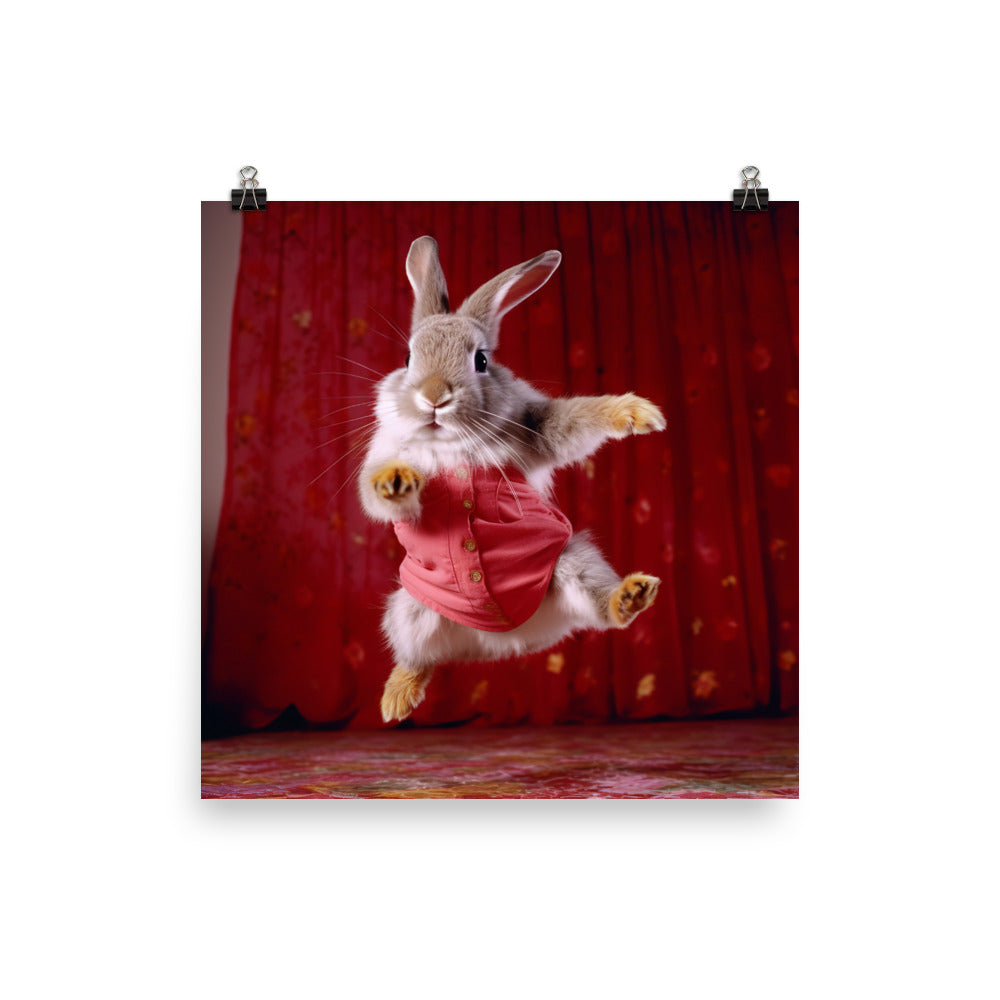 Harlequin Bunny Enjoying a Playful Hop Photo paper poster - PosterfyAI.com