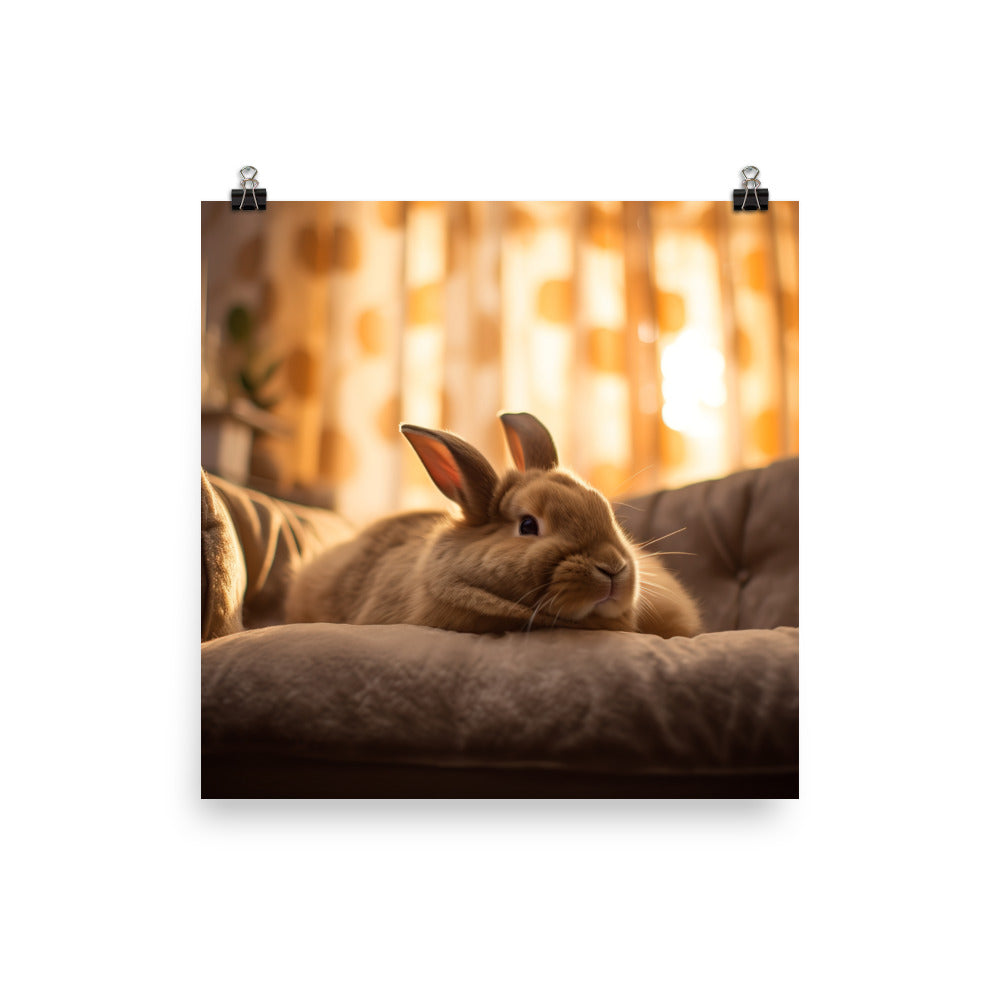 Flemish Giant Bunny in a Cozy Setting Photo paper poster - PosterfyAI.com