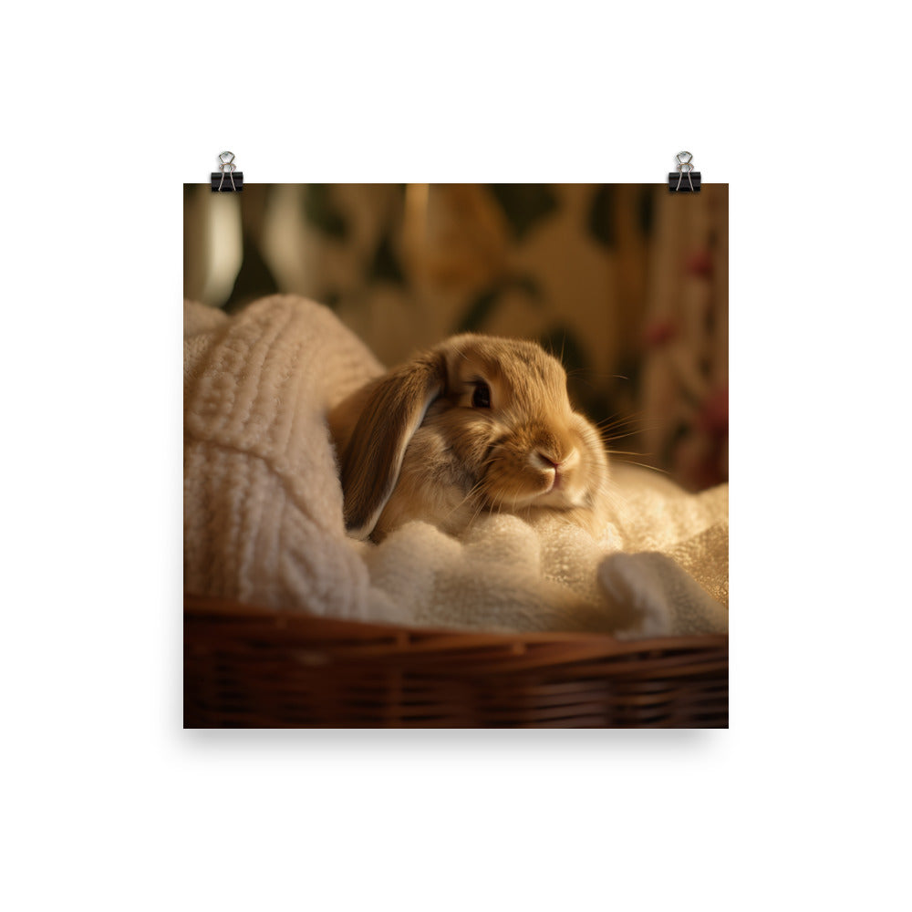 English Lop Bunny in a Cozy Setting Photo paper poster - PosterfyAI.com