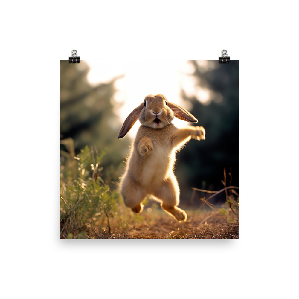 English Lop Bunny Enjoying a Playful Hop Photo paper poster - PosterfyAI.com