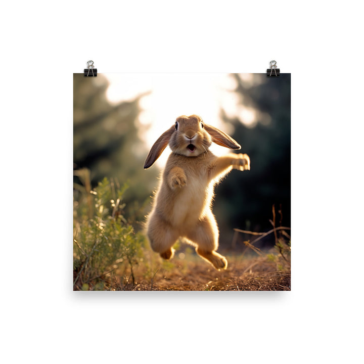 English Lop Bunny Enjoying a Playful Hop Photo paper poster - PosterfyAI.com