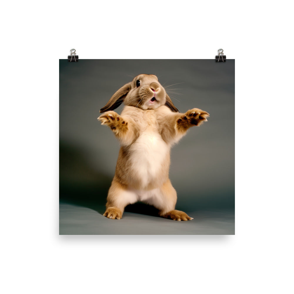 English Lop Bunny Enjoying a Playful Hop Photo paper poster - PosterfyAI.com