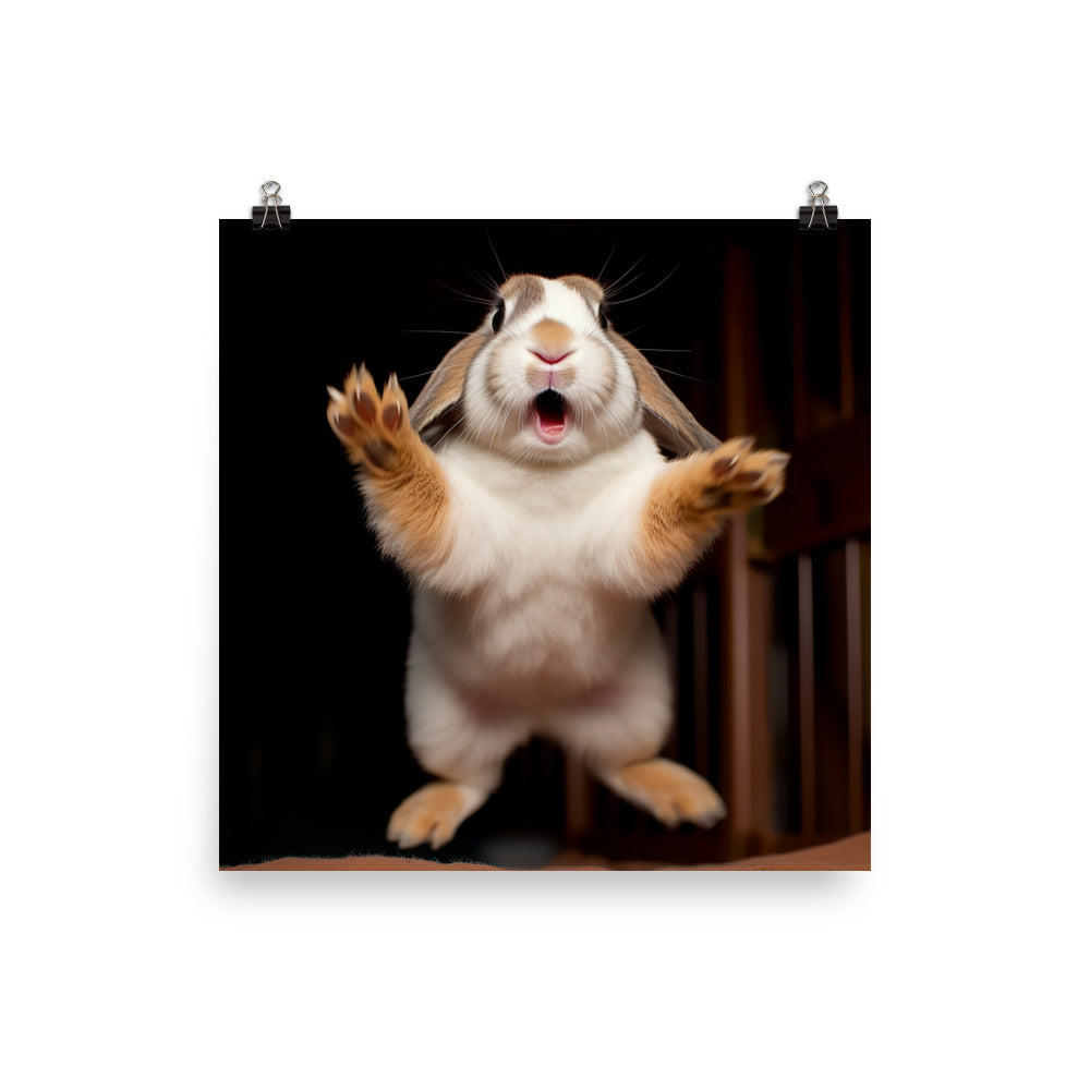 English Lop Bunny Enjoying a Playful Hop Photo paper poster - PosterfyAI.com