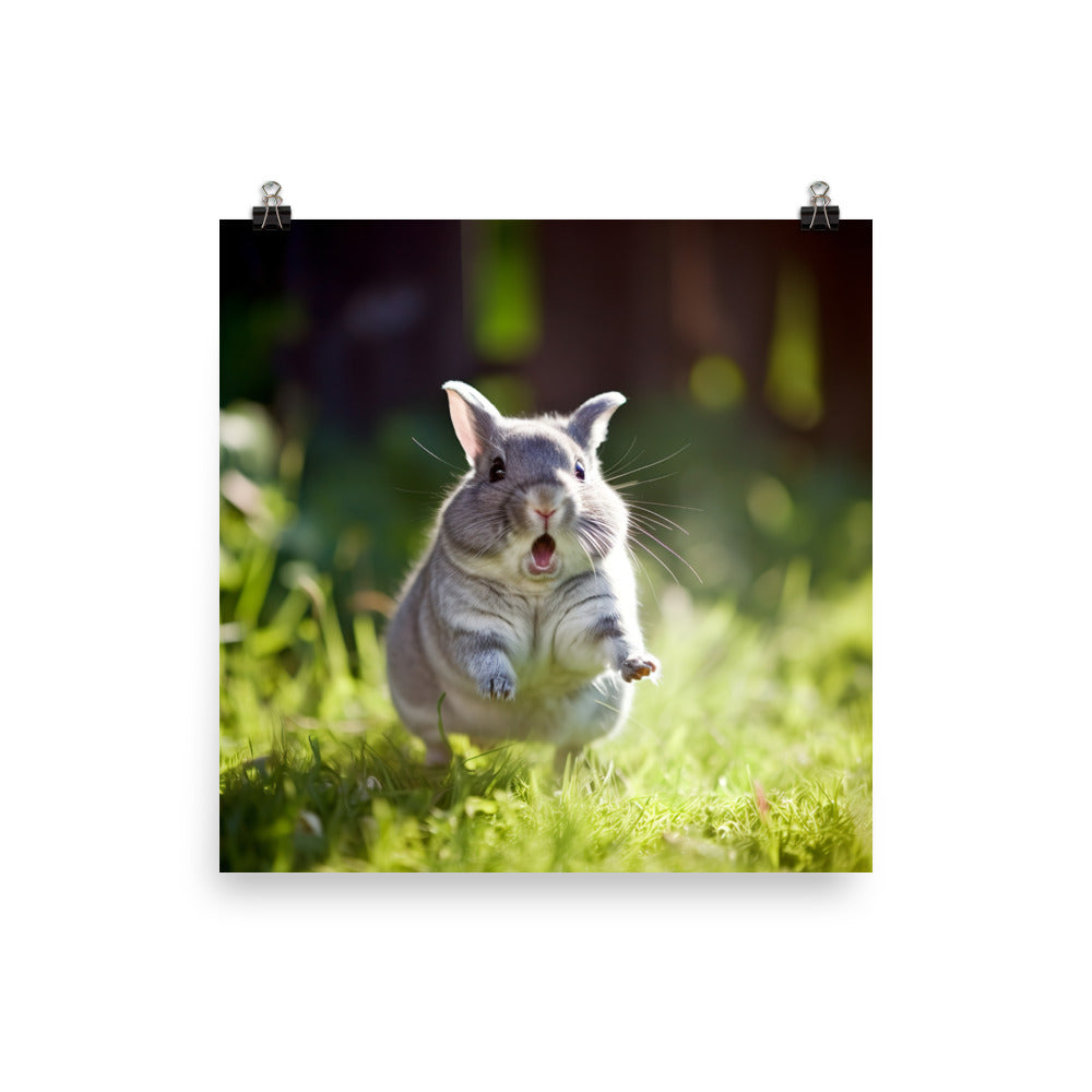 Chinchilla Bunny Enjoying a Playful Hop Photo paper poster - PosterfyAI.com