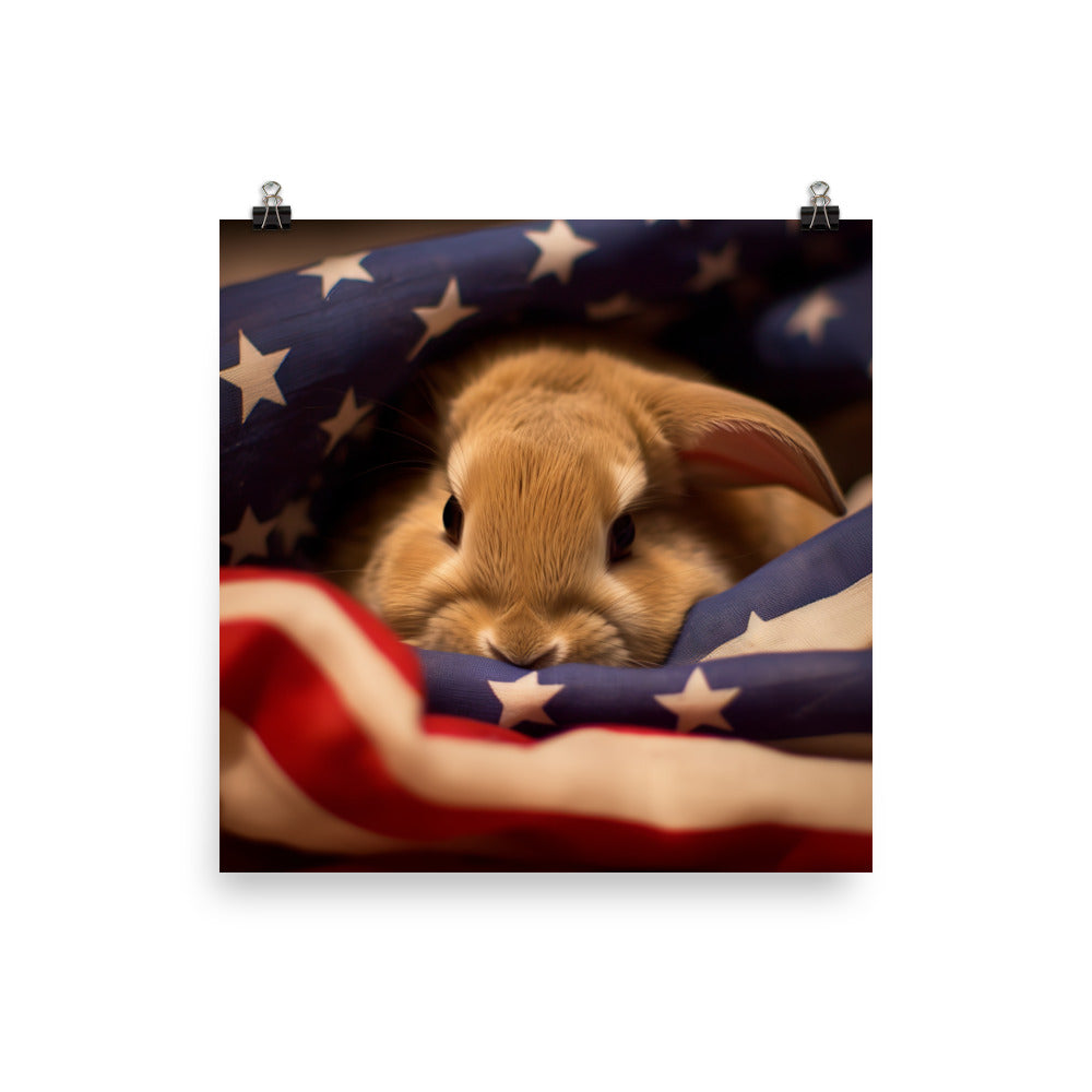 American Bunny Nestled in a Soft Blanket Photo paper poster - PosterfyAI.com
