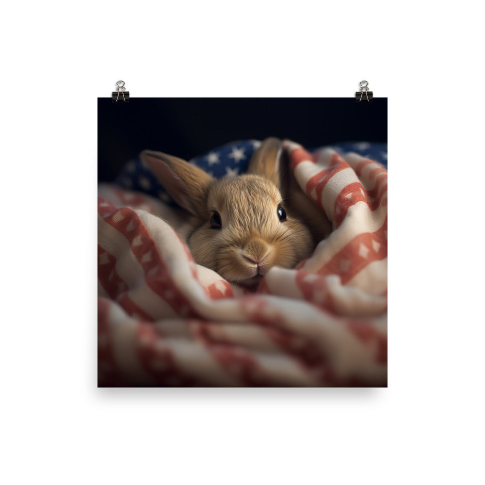 American Bunny Nestled in a Soft Blanket Photo paper poster - PosterfyAI.com