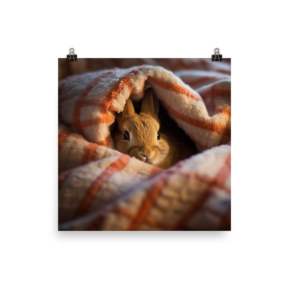 American Bunny Nestled in a Soft Blanket Photo paper poster - PosterfyAI.com
