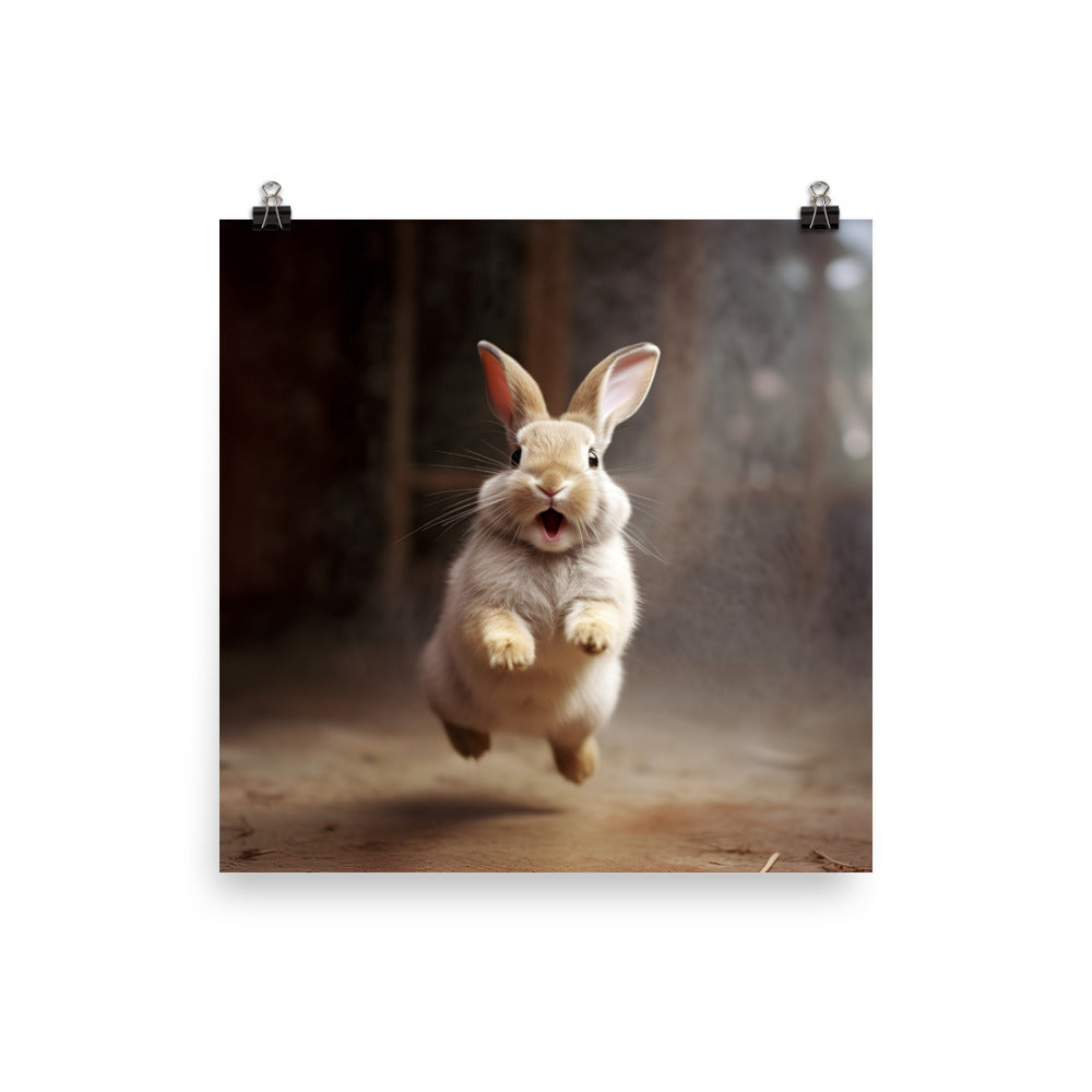 American Bunny Enjoying a Playful Hop Photo paper poster - PosterfyAI.com