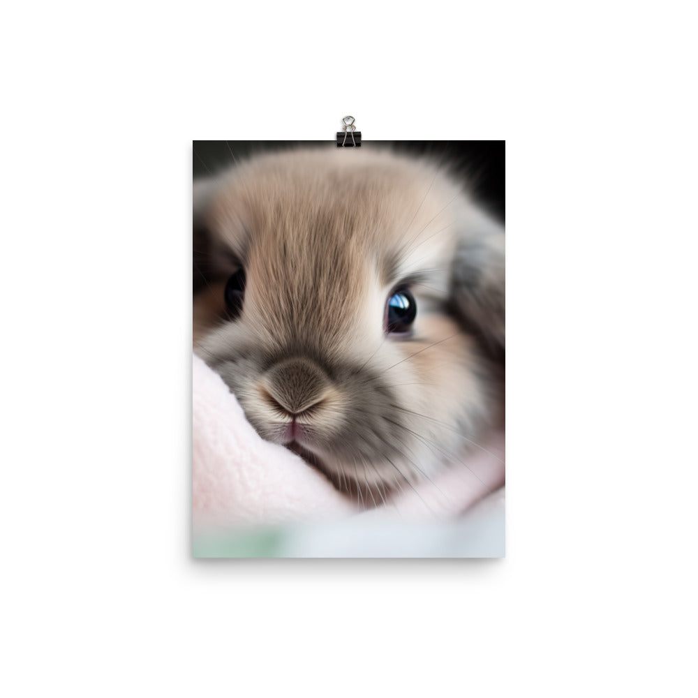 Mini Lop Bunny in a Cozy Blanket Photo paper poster - PosterfyAI.com