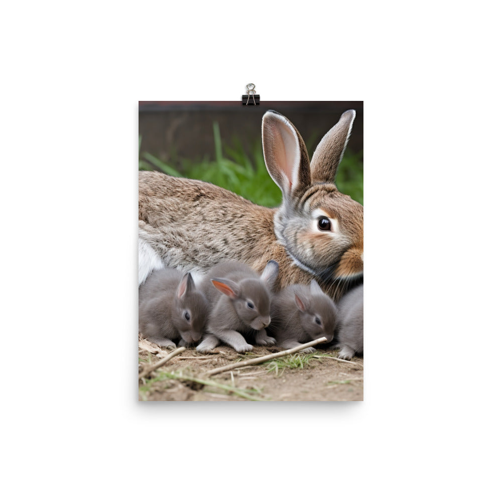 Flemish Giant Rabbit Family Time Photo paper poster - PosterfyAI.com