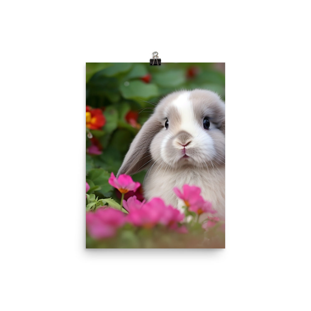 Adorable Mini Lop Bunny in a Garden Photo paper poster - PosterfyAI.com