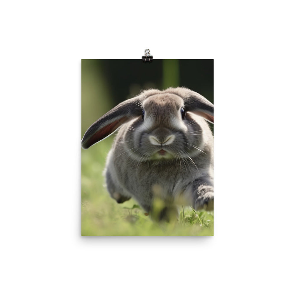 Playful Mini Lop Bunny in a Meadow Photo paper poster - PosterfyAI.com