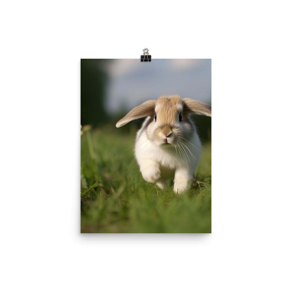 Playful Mini Lop Bunny in a Meadow Photo paper poster - PosterfyAI.com