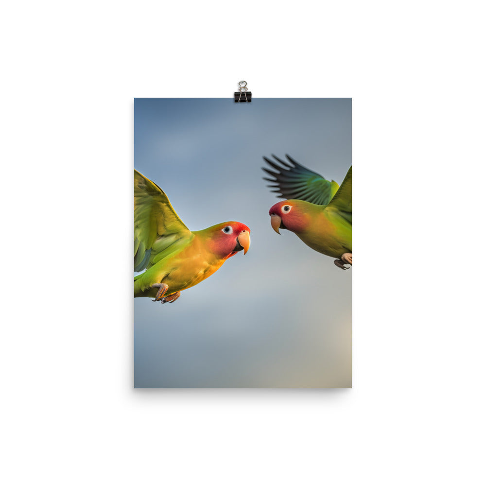 Lovebirds in Flight Photo paper poster - PosterfyAI.com