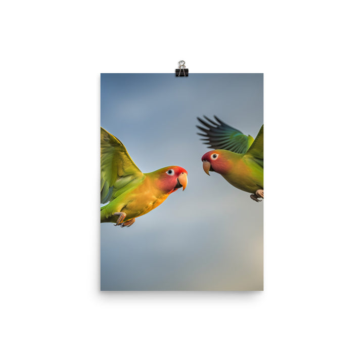 Lovebirds in Flight Photo paper poster - PosterfyAI.com