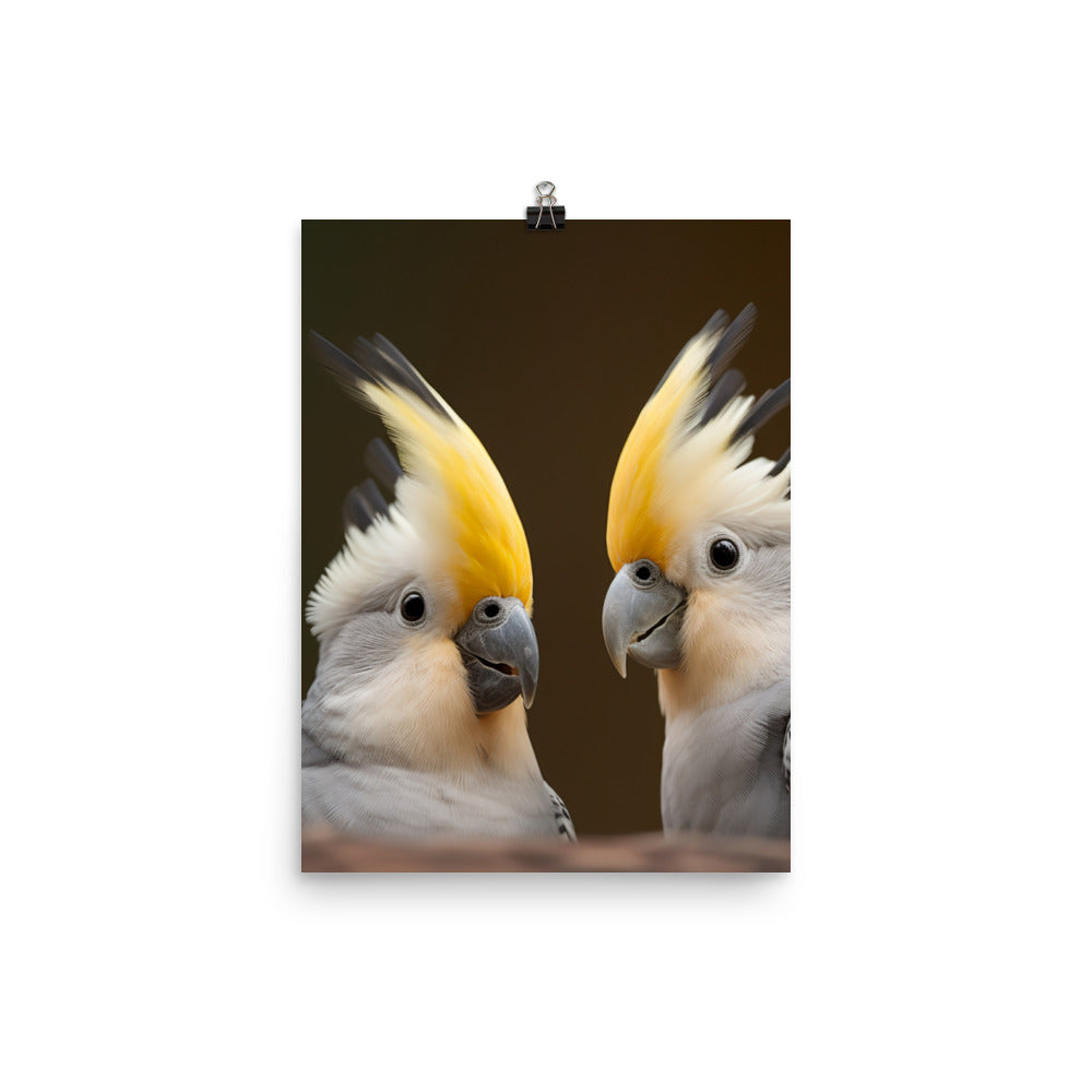 Cute and Curious Cockatiels Photo paper poster - PosterfyAI.com