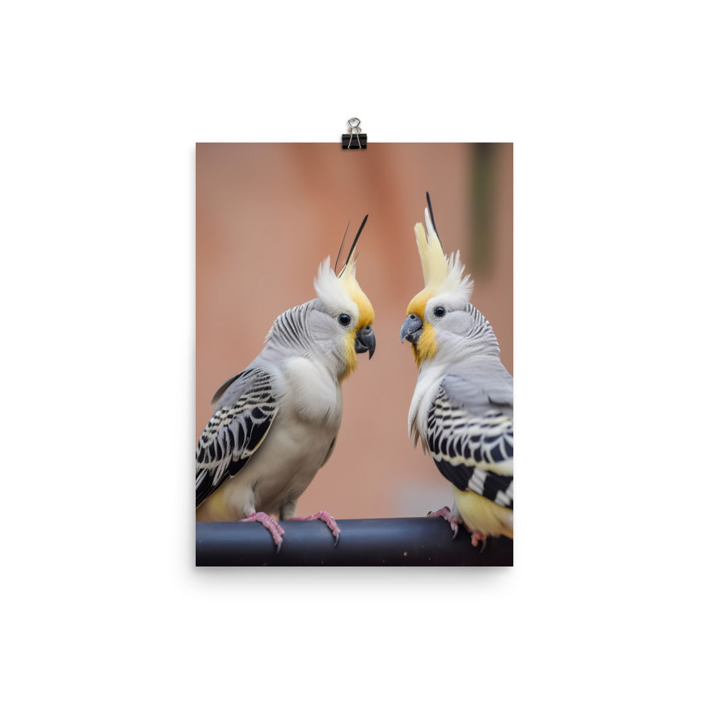 Cute and Curious Cockatiels Photo paper poster - PosterfyAI.com