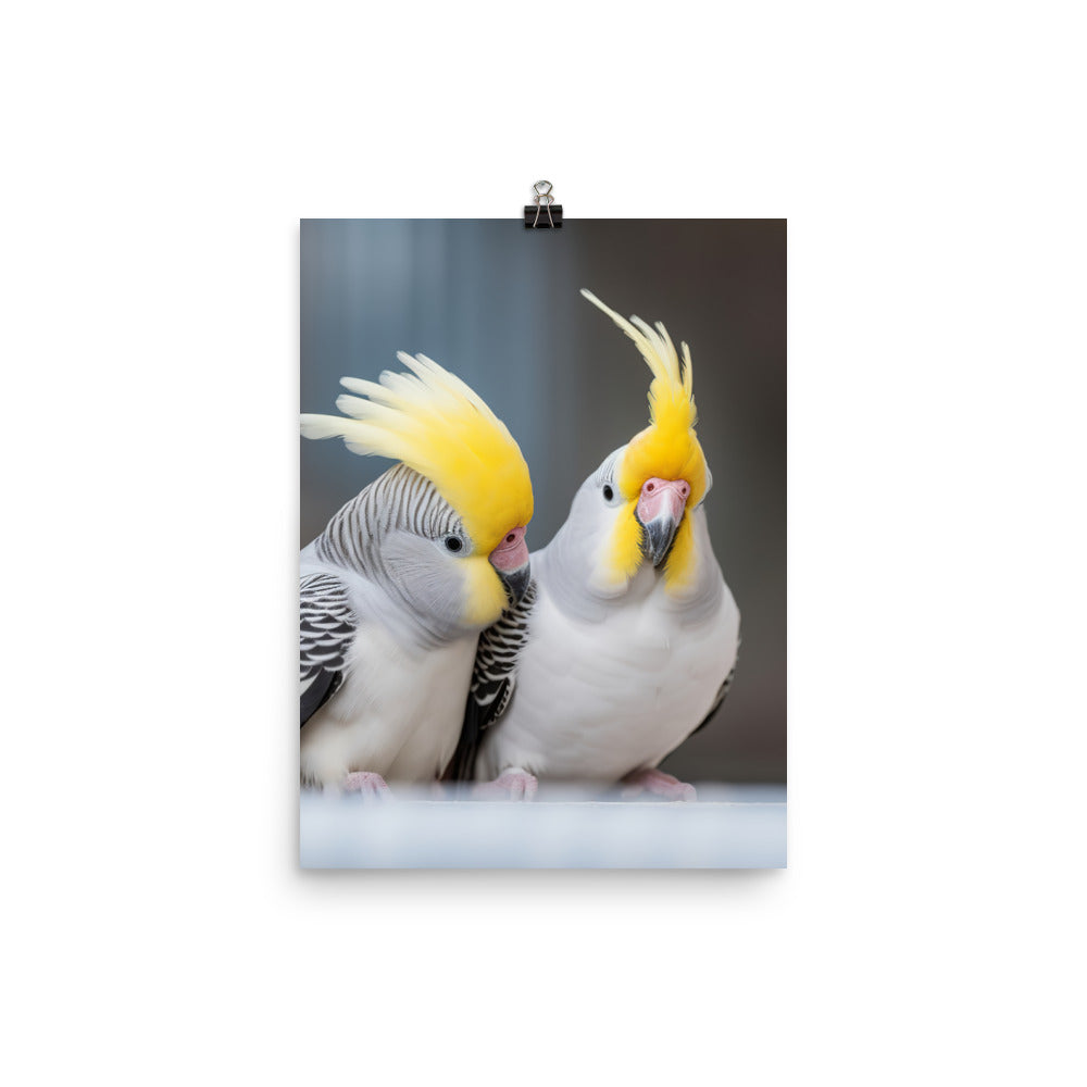 Cute and Curious Cockatiels Photo paper poster - PosterfyAI.com