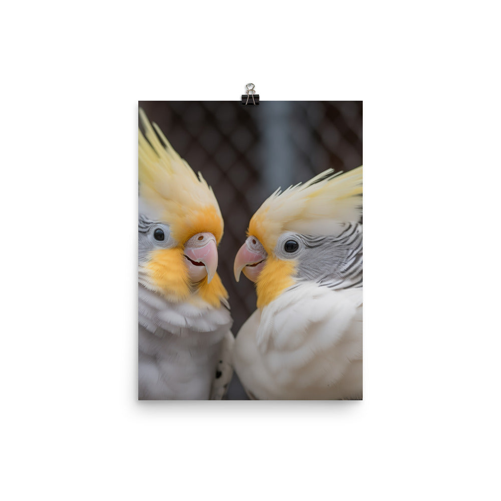 Cute and Curious Cockatiels Photo paper poster - PosterfyAI.com
