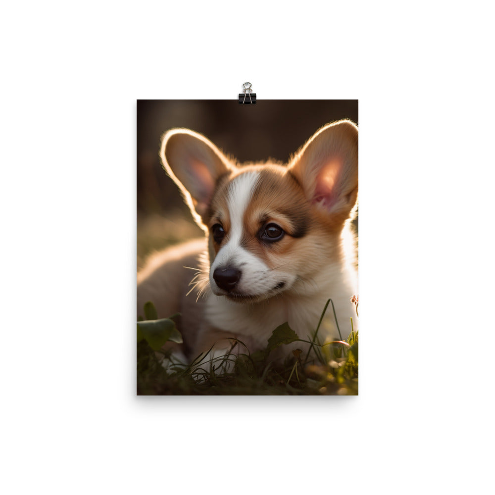 Welsh Corgi Puppy Playing Photo paper poster - PosterfyAI.com