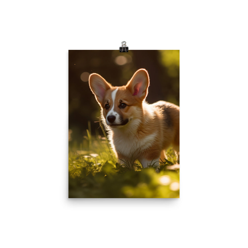 Welsh Corgi Puppy Playing Photo paper poster - PosterfyAI.com