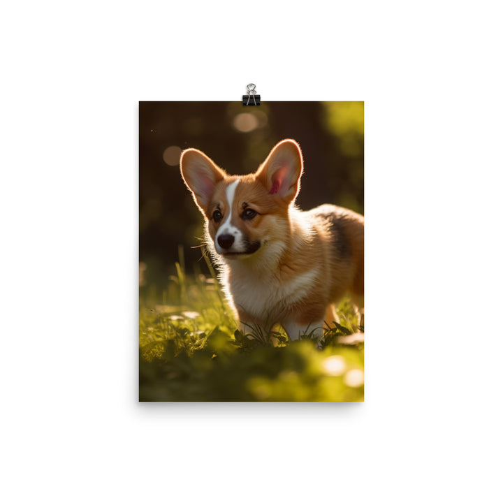 Welsh Corgi Puppy Playing Photo paper poster - PosterfyAI.com