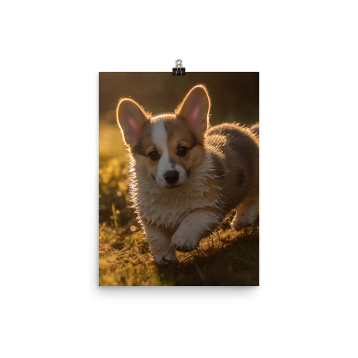 Welsh Corgi Puppy Playing Photo paper poster - PosterfyAI.com