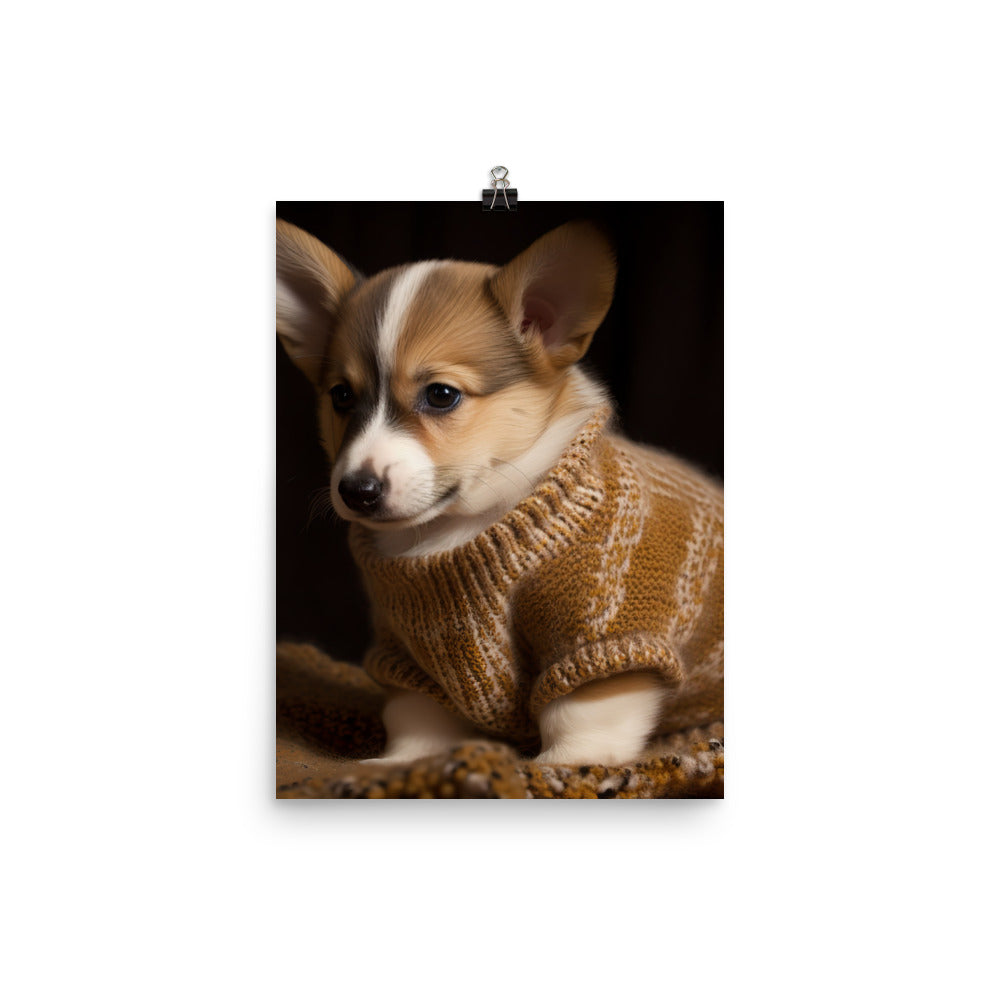 Welsh Corgi Pup in a Sweater Photo paper poster - PosterfyAI.com