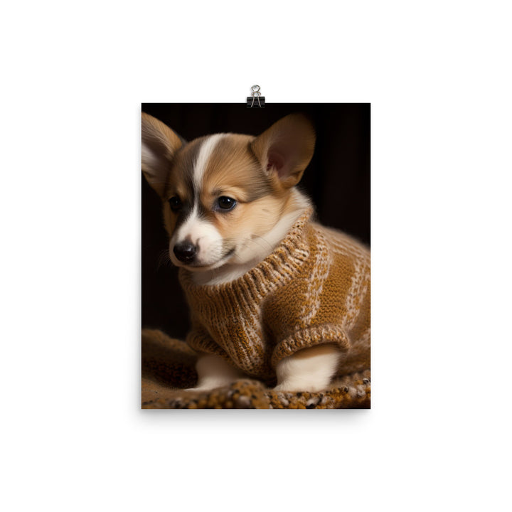 Welsh Corgi Pup in a Sweater Photo paper poster - PosterfyAI.com