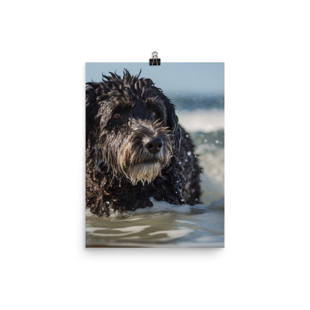 Waves with a Portuguese Water Dog Photo paper poster - PosterfyAI.com
