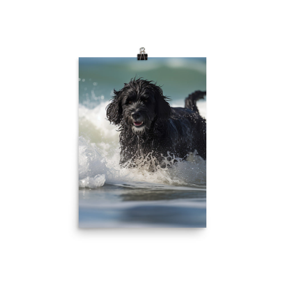 Waves with a Portuguese Water Dog Photo paper poster - PosterfyAI.com