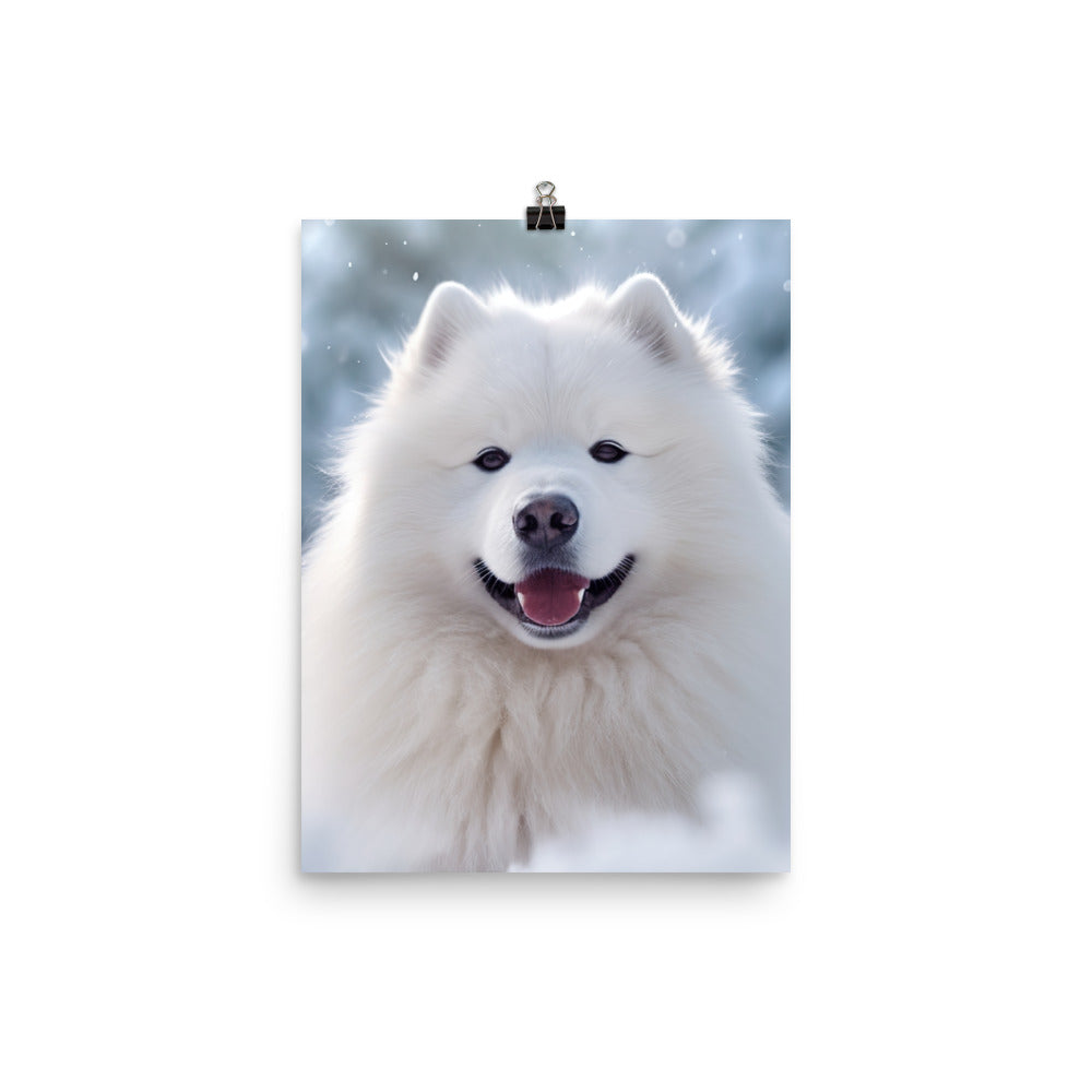 Samoyed Dog in Winter Photo paper poster - PosterfyAI.com