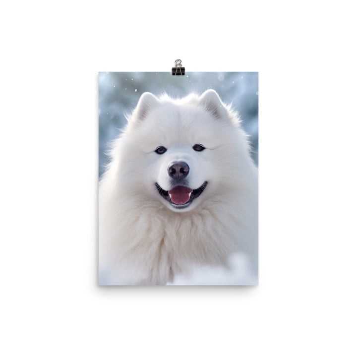 Samoyed Dog in Winter Photo paper poster - PosterfyAI.com