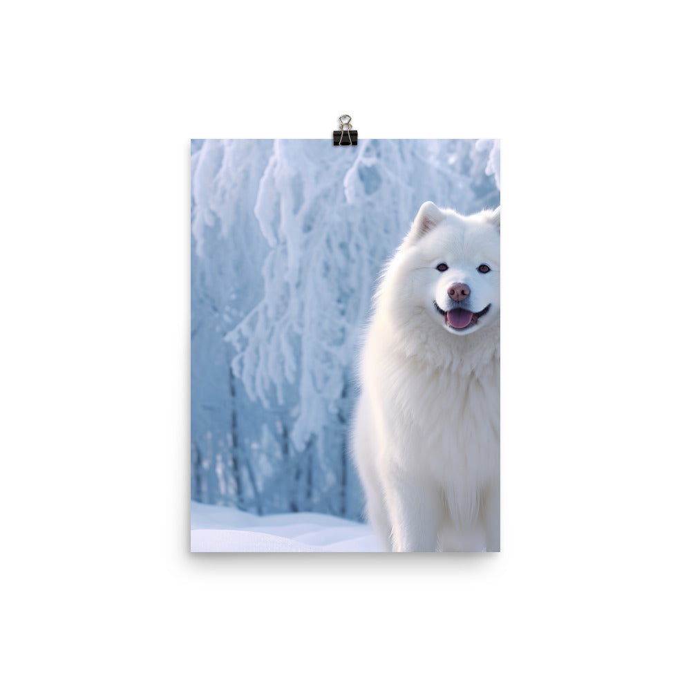 Samoyed Dog in Winter Photo paper poster - PosterfyAI.com