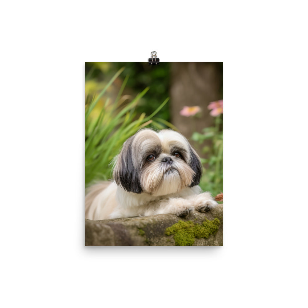 Regal Shih Tzu Posing in the Garden Photo paper poster - PosterfyAI.com