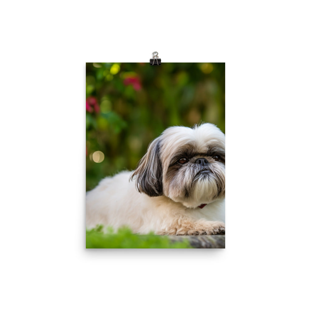 Regal Shih Tzu Posing in the Garden Photo paper poster - PosterfyAI.com