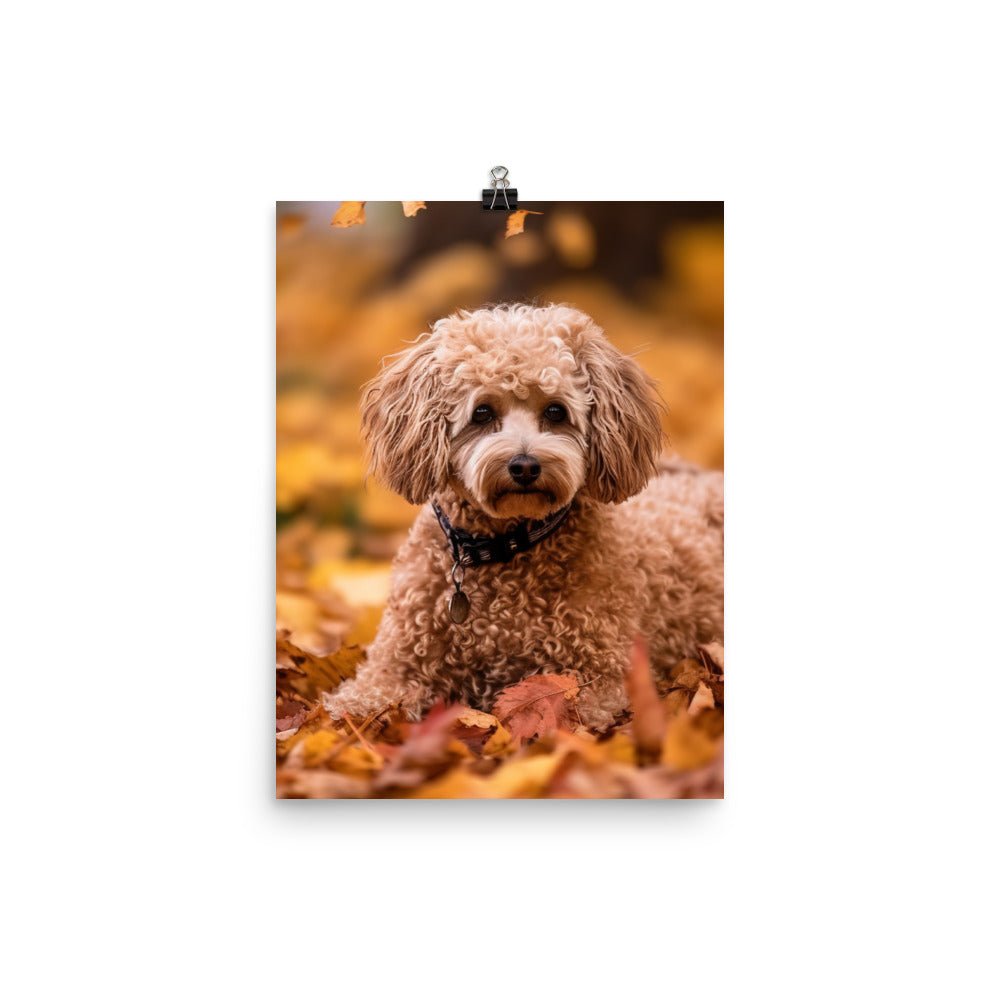 Poodle in Autumn Leaves Photo paper poster - PosterfyAI.com