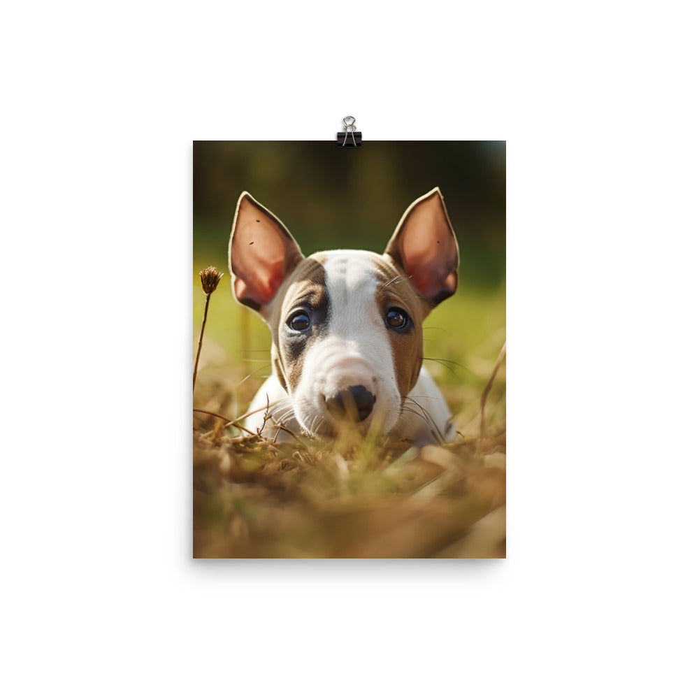 Playful Bull Terrier Pup Photo paper poster - PosterfyAI.com