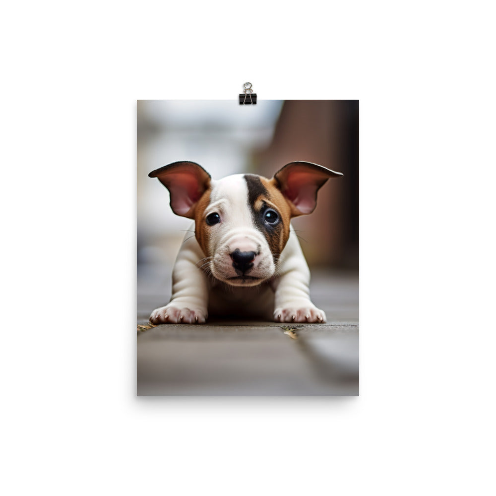 Playful Bull Terrier Pup Photo paper poster - PosterfyAI.com