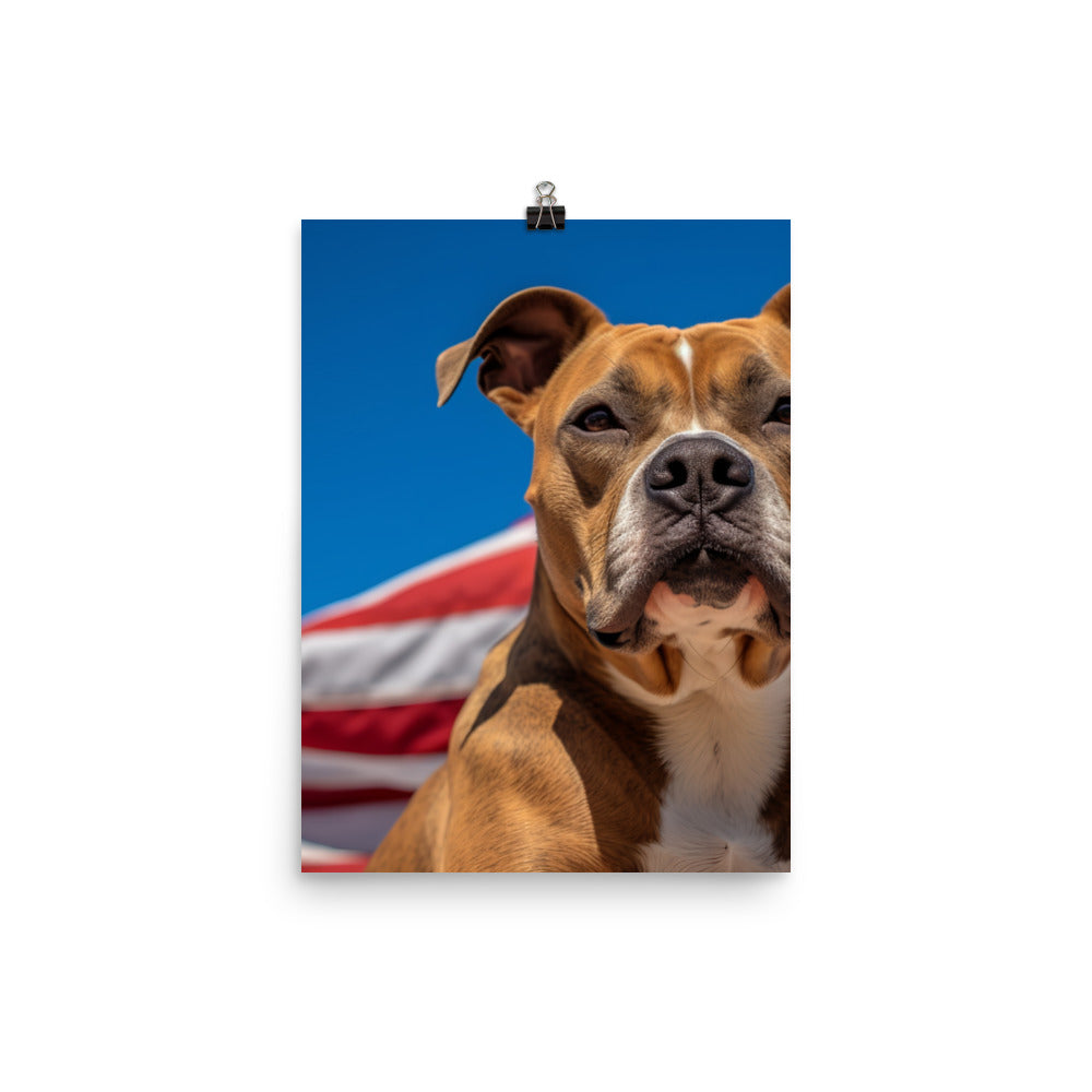 Patriotic American Staffordshire Terrier Photo paper poster - PosterfyAI.com