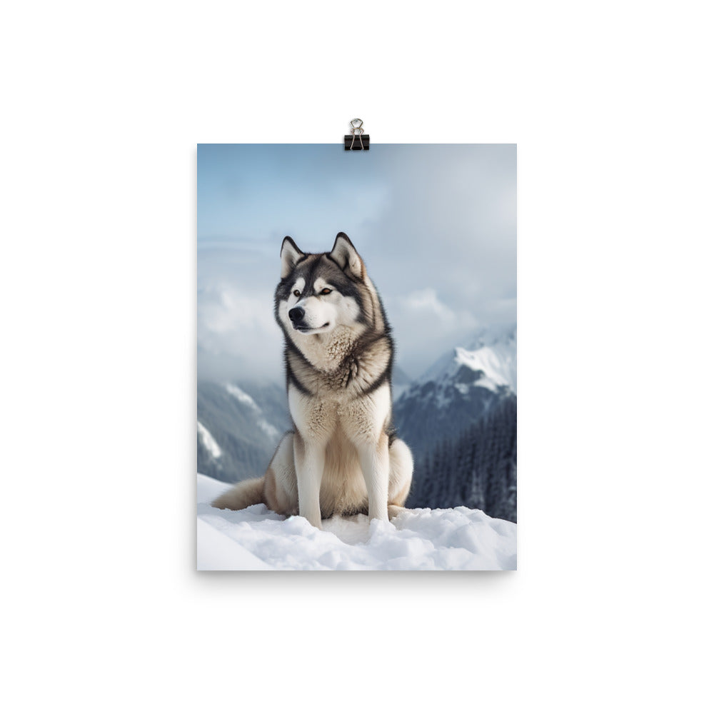 Majestic Alaskan Malamute in the Snow Photo paper poster - PosterfyAI.com
