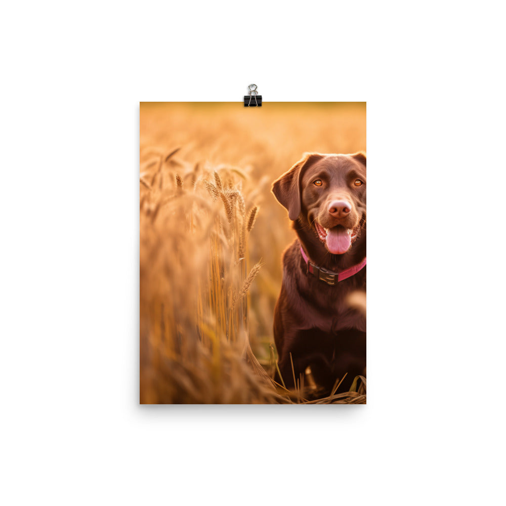 Labrador Retriever Posing in a Field Photo paper poster - PosterfyAI.com